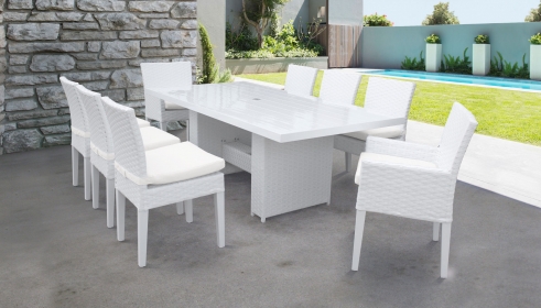 Monaco Rectangular Outdoor Patio Dining Table with with 6 Armless Chairs and 2 Chairs w/ Arms - TK Classics