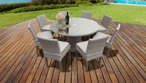 Monterey 60 Inch Outdoor Patio Dining Table with 8 Armless Chairs - TK Classics