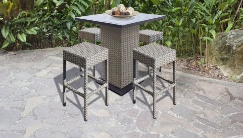 Monterey Pub Table Set With Backless Barstools 5 Piece Outdoor Wicker Patio Furniture - TK Classics