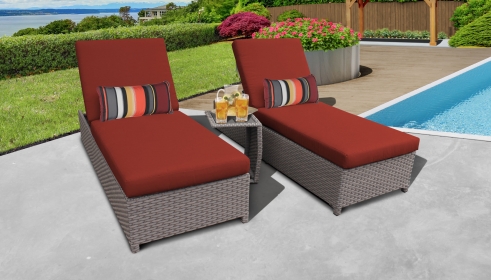 Monterey Wheeled Chaise Set of 2 Outdoor Wicker Patio Furniture and Side Table - TK Classics