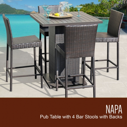 Napa Pub Table Set With Barstools 5 Piece Outdoor Wicker Patio Furniture - TK Classics