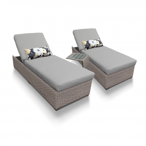 Oasis Chaise Set of 2 Outdoor Wicker Patio Furniture With Side Table - TK Classics