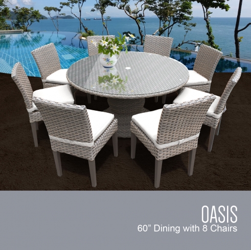 Oasis 60 Inch Outdoor Patio Dining Table with 8 Armless Chairs - TK Classics