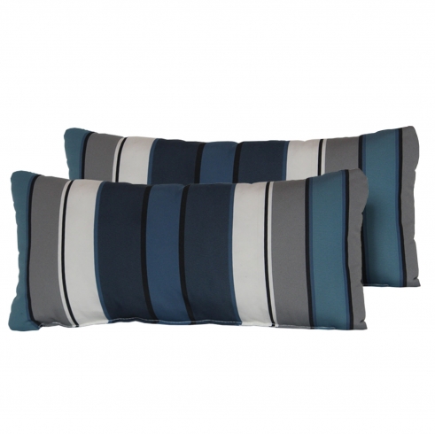 Captains Blue Stripe Outdoor Throw Pillows Rectangle Set of 2 - TK Classics