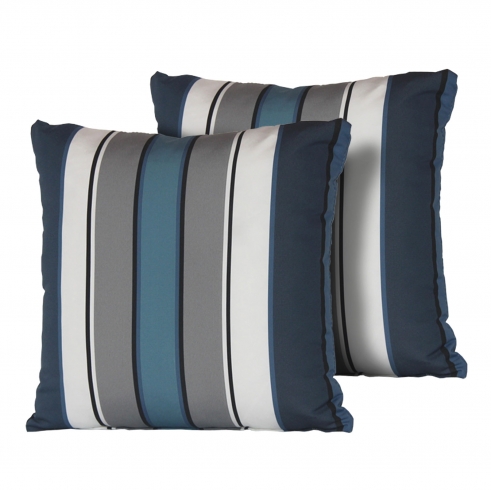 Captains Blue Stripe Outdoor Throw Pillows Square Set of 2 - TK Classics