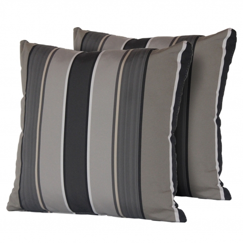 Grey Mix Stripe Outdoor Throw Pillows Square Set of 2 - TK Classics