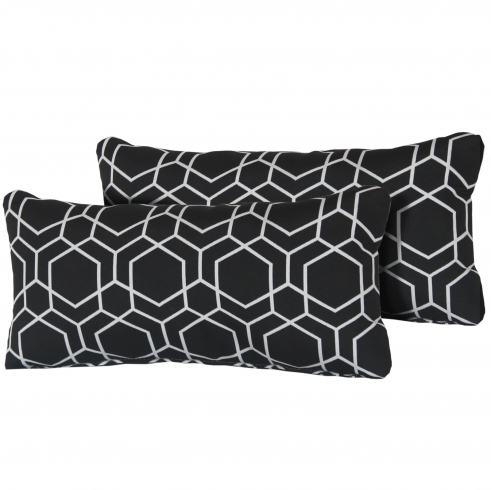 Black Hexagon Outdoor Throw Pillows Rectangle Set of 2 - TK Classics