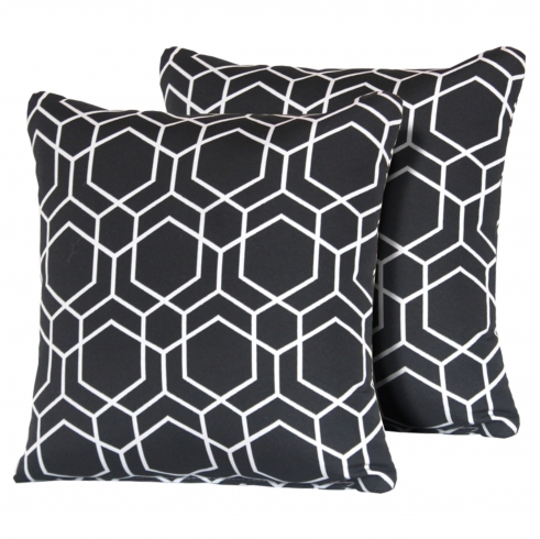 Black Hexagon Outdoor Throw Pillows Square Set of 2 - TK Classics