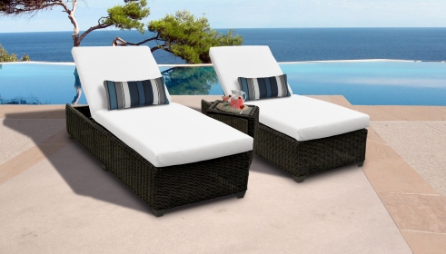 Venice Chaise Set of 2 Outdoor Wicker Patio Furniture With Side Table - TK Classics