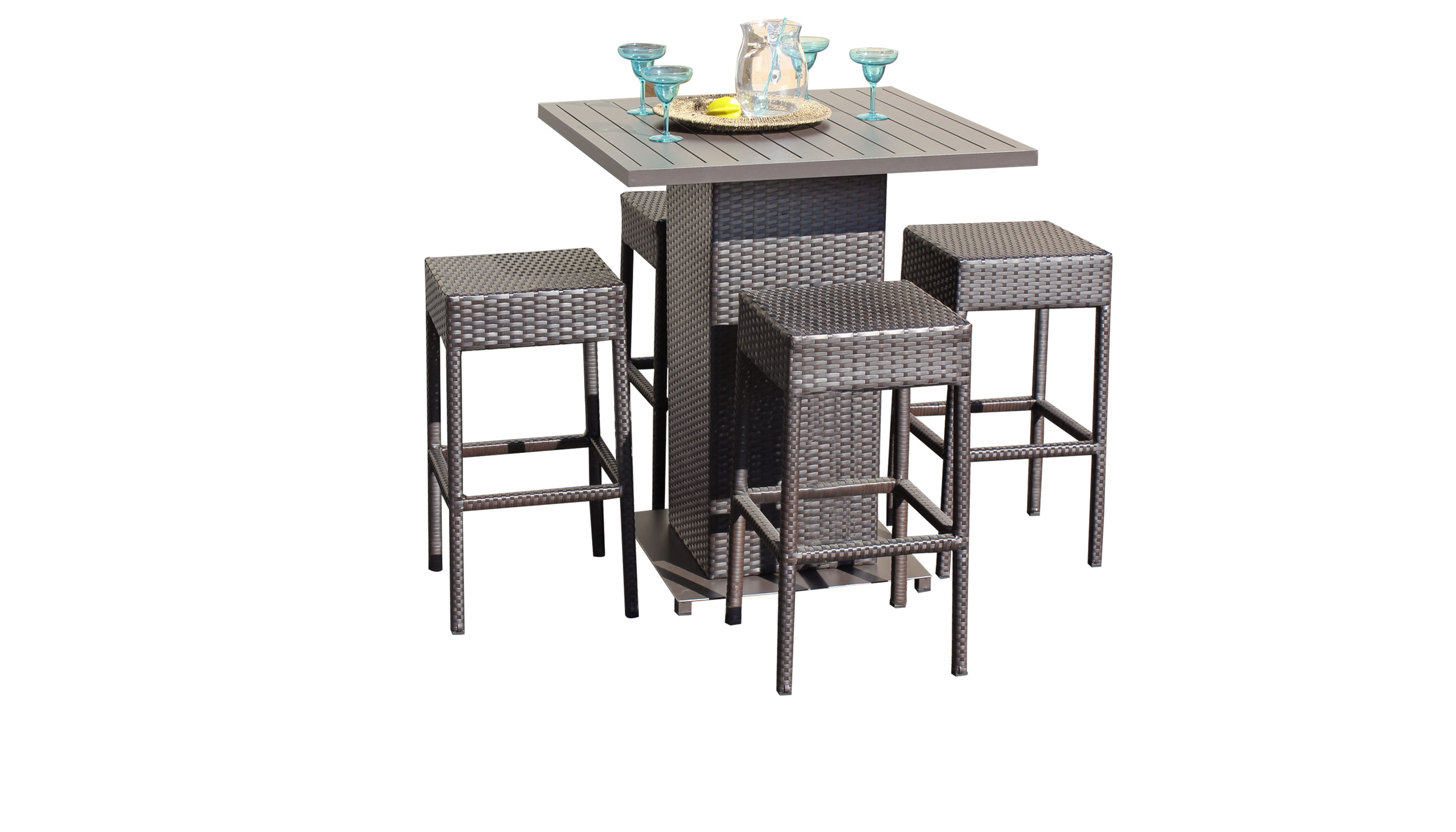 Barbados Pub Table Set With Backless Barstools 5 Piece Outdoor Wicker Patio Furniture - TK Classics