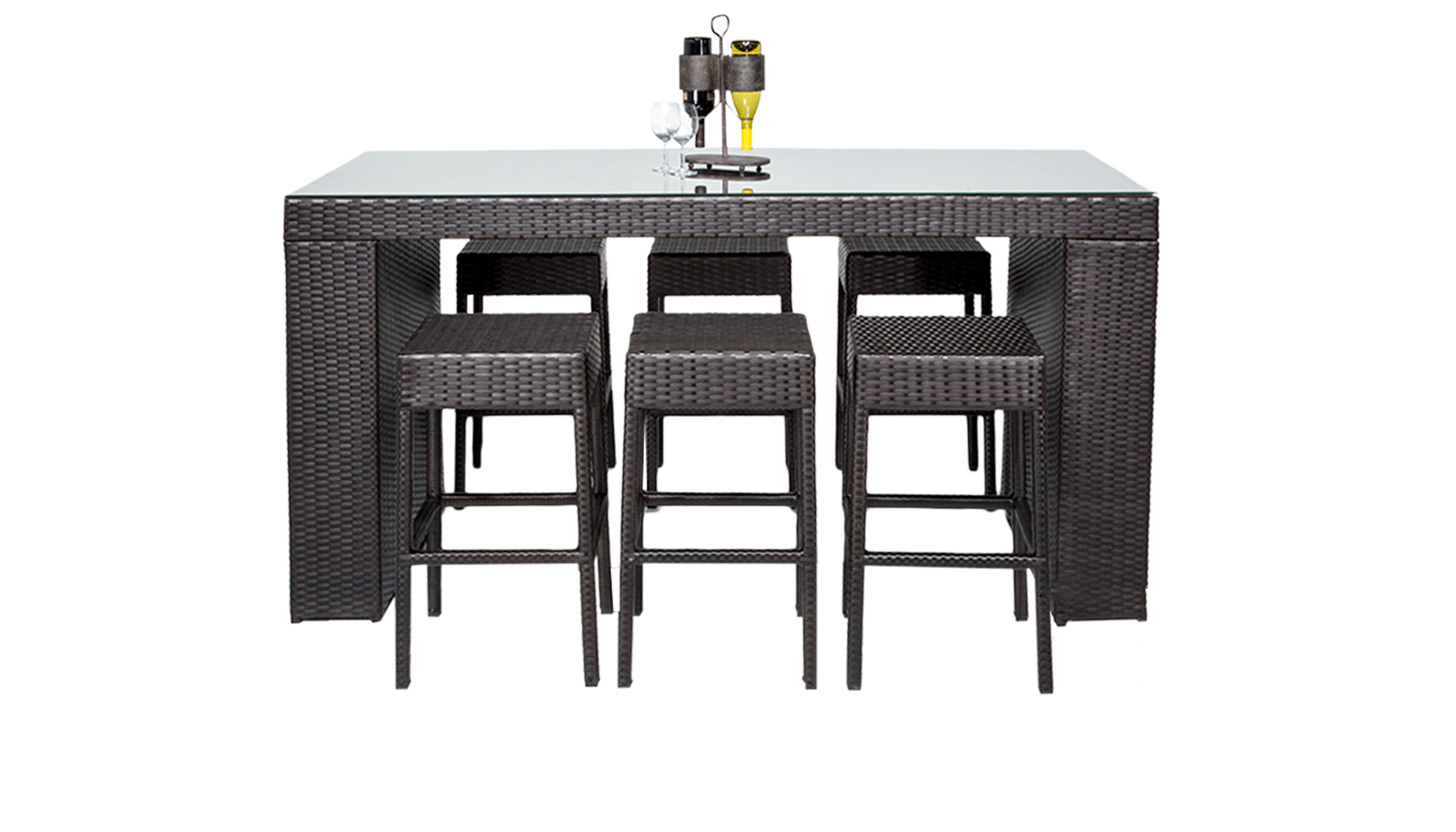 Barbados Bar Table Set With Backless Barstools 7 Piece Outdoor Wicker Patio Furniture - TK Classics