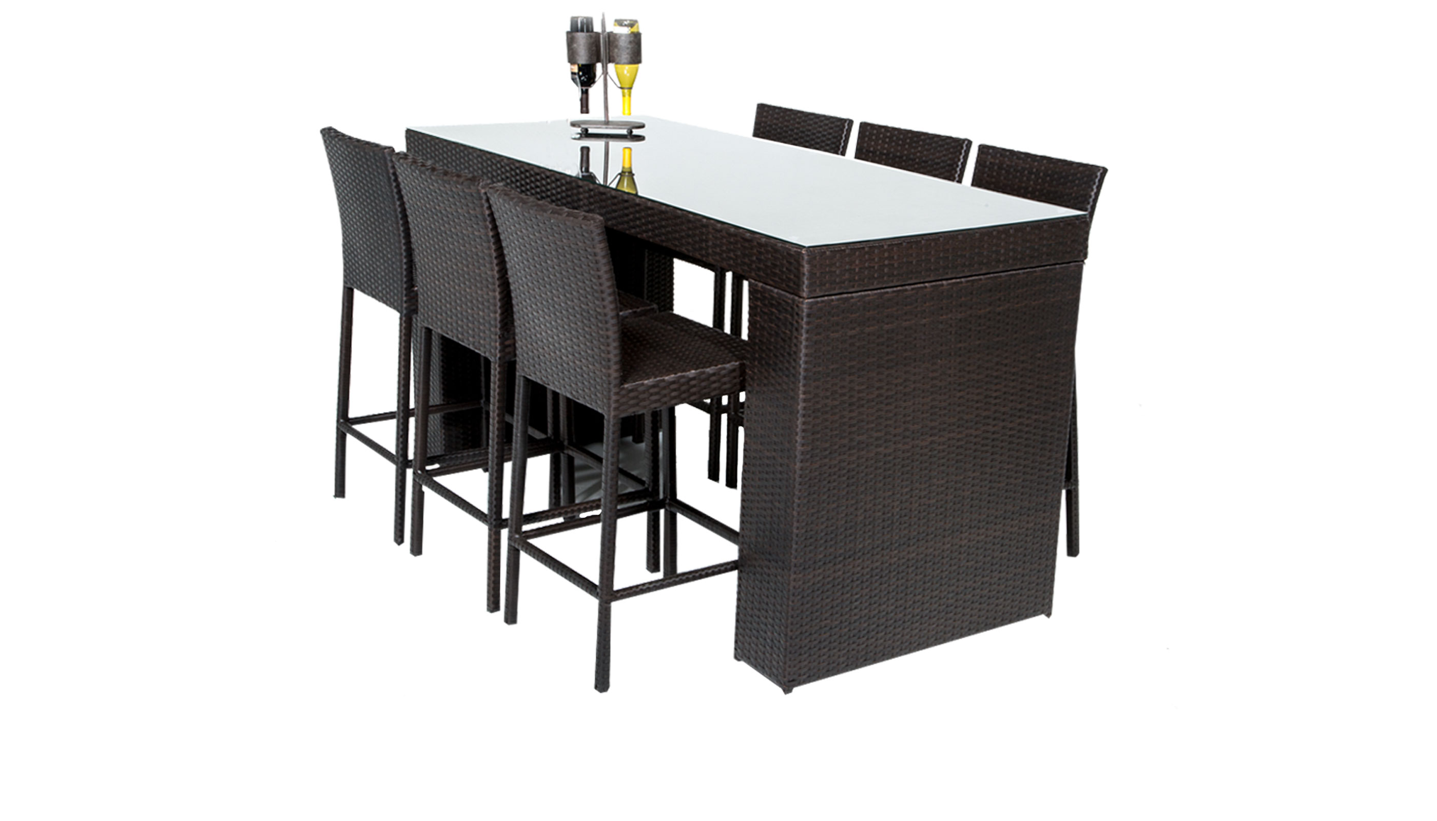 Barbados Bar Table Set With Barstools 7 Piece Outdoor Wicker Patio Furniture - TK Classics