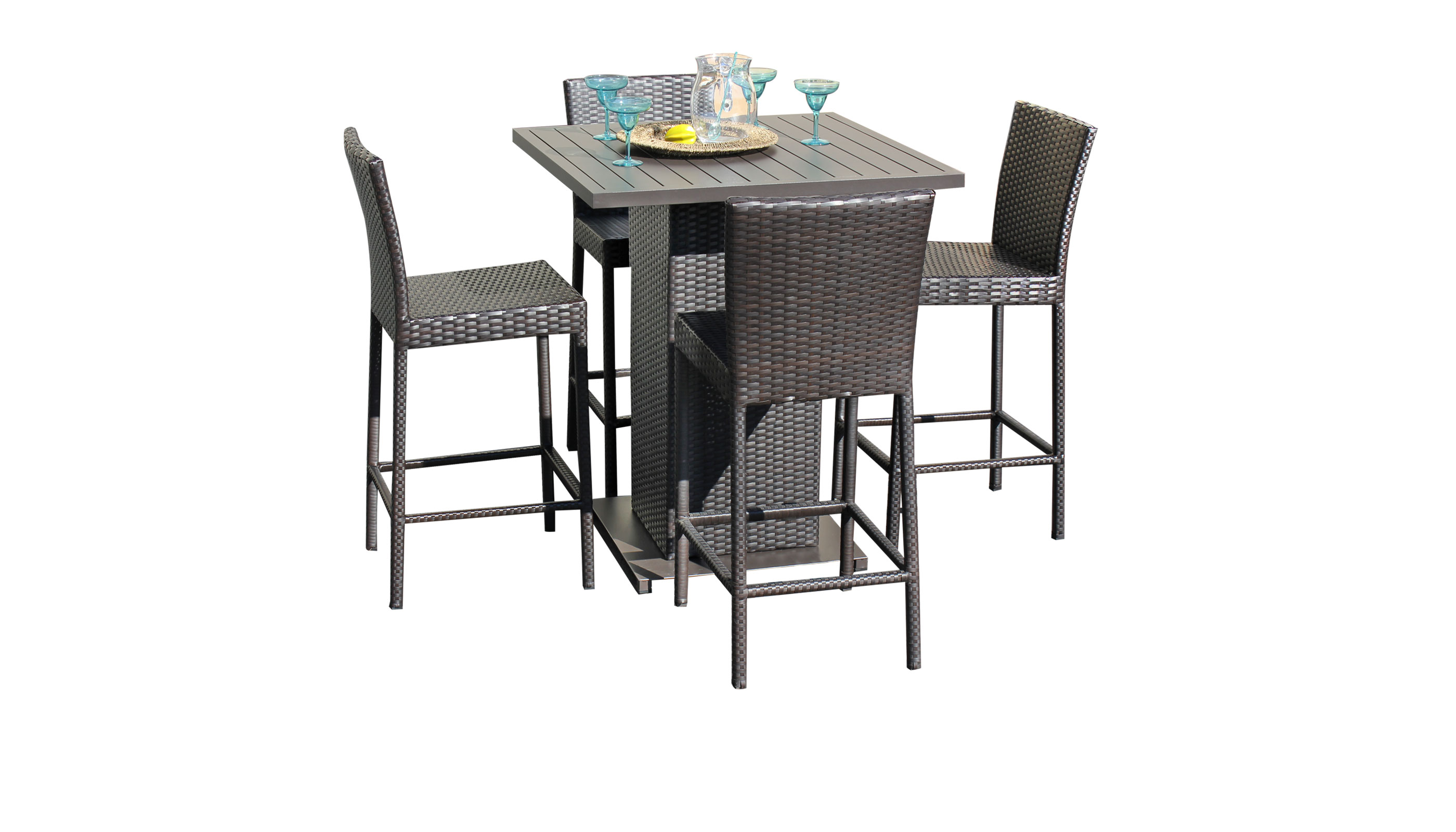 Barbados Pub Table Set With Barstools 5 Piece Outdoor Wicker Patio Furniture - TK Classics