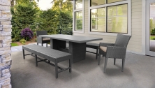 Barbados Rectangular Outdoor Patio Dining Table with 2 Chairs w/ Arms and 2 Benches - TK Classics