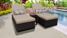 Belle Wheeled Chaise Set of 2 Outdoor Wicker Patio Furniture and Side Table - TK Classics