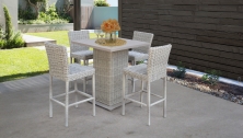 Coast Pub Table Set With Barstools 5 Piece Outdoor Wicker Patio Furniture - TK Classics