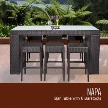 Napa Bar Table Set With Backless Barstools 7 Piece Outdoor Wicker Patio Furniture - TK Classics