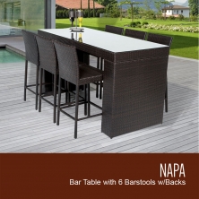 Napa Bar Table Set With Barstools 7 Piece Outdoor Wicker Patio Furniture - TK Classics