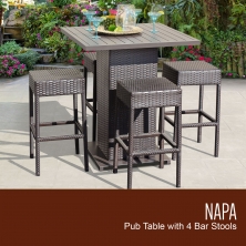 Napa Pub Table Set With Backless Barstools 5 Piece Outdoor Wicker Patio Furniture - TK Classics