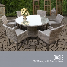 Oasis 60 Inch Outdoor Patio Dining Table with 6 Chairs w/ Arms - TK Classics