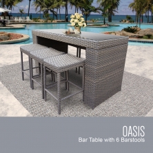 Oasis Bar Table Set With Backless Barstools 7 Piece Outdoor Wicker Patio Furniture - TK Classics