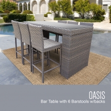 Oasis Bar Table Set With Barstools 7 Piece Outdoor Wicker Patio Furniture - TK Classics