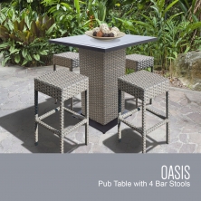 Oasis Pub Table Set With Backless Barstools 5 Piece Outdoor Wicker Patio Furniture - TK Classics