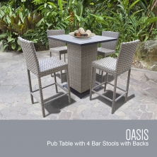 Oasis Pub Table Set With Barstools 5 Piece Outdoor Wicker Patio Furniture - TK Classics